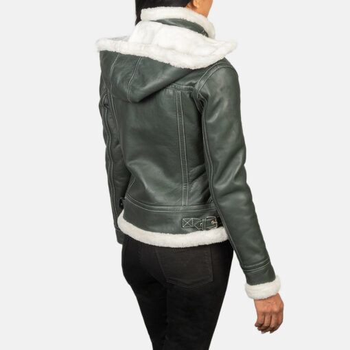 Fiona Green Hooded Shearling Leather Jacket - Image 5
