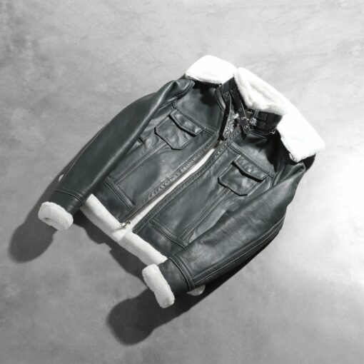 Fiona Green Hooded Shearling Leather Jacket - Image 7