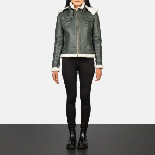 Fiona Green Hooded Shearling Leather Jacket - Image 2
