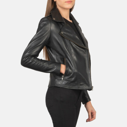 Flashback Black Leather Biker Jacket - Image 6