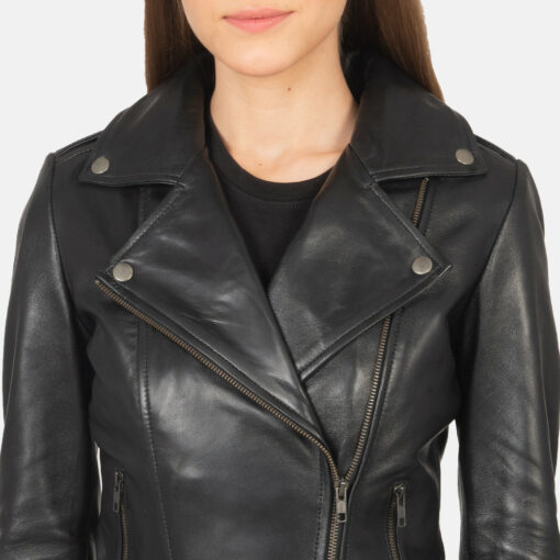 Flashback Black Leather Biker Jacket - Image 4