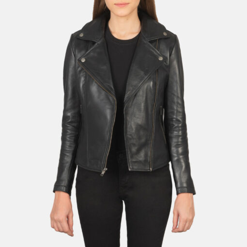 Flashback Black Leather Biker Jacket - Image 2