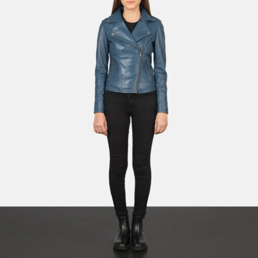 Flashback Blue Leather Biker Jacket - Image 3