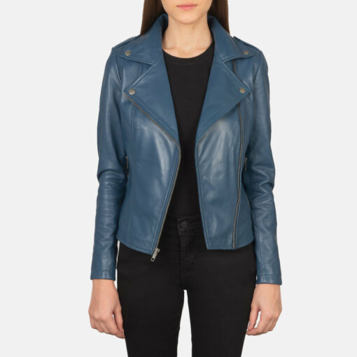 Flashback Blue Leather Biker Jacket - Image 2