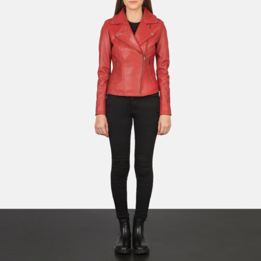 Flashback Red Leather Biker Jacket - Image 4