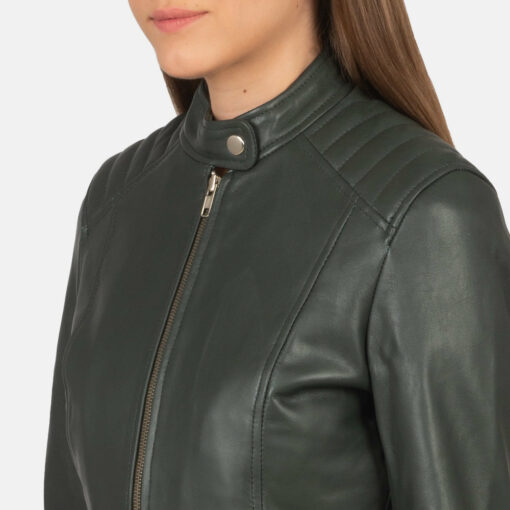 Kelsee Green Leather Biker Jacket - Image 6