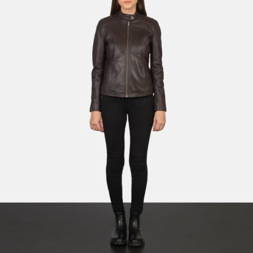 Kelsee Maroon Leather Biker Jacket - Image 3
