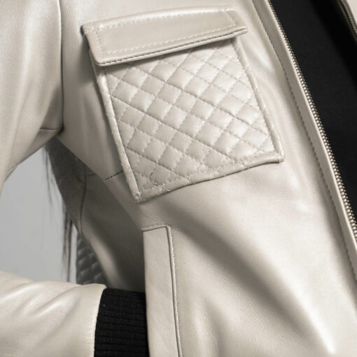 Lana Silver Leather Bomber Jacket - Image 6