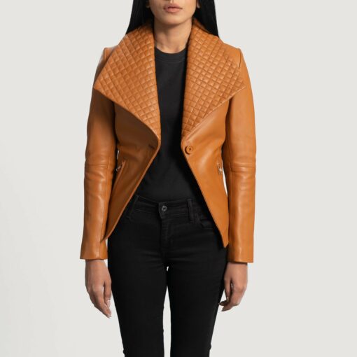 Lee Tan Brown Leather Blazer - Image 3