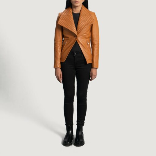 Lee Tan Brown Leather Blazer - Image 4