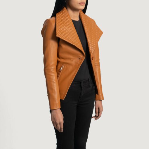 Lee Tan Brown Leather Blazer - Image 2