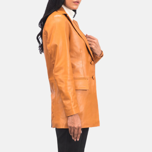 Marilyn Tan Brown Leather Blazer - Image 4