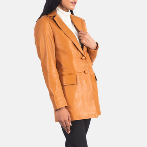 Marilyn Tan Brown Leather Blazer - Image 2