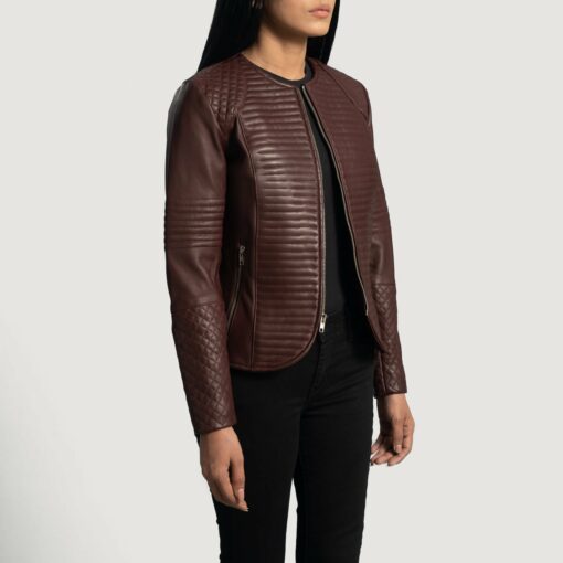 Nexi Quilted Maroon Leather Jacket - Image 2