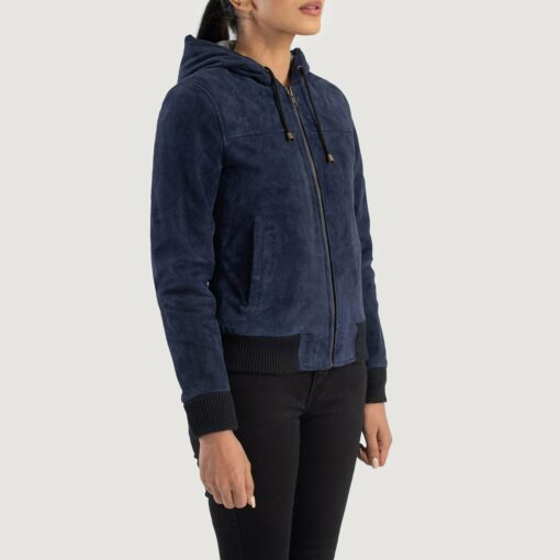 Rebella Blue Hooded Suede Bomber Jacket - Image 2