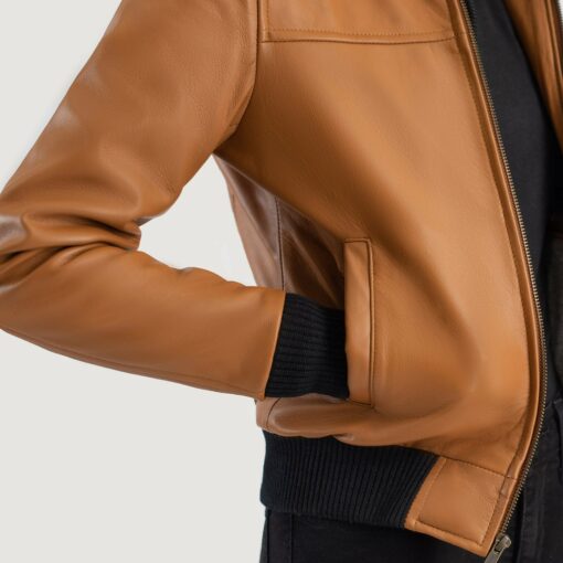 Rebella Brown Hooded Leather Bomber Jacket - Image 6