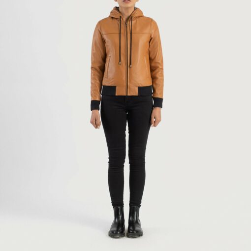 Rebella Brown Hooded Leather Bomber Jacket - Image 3