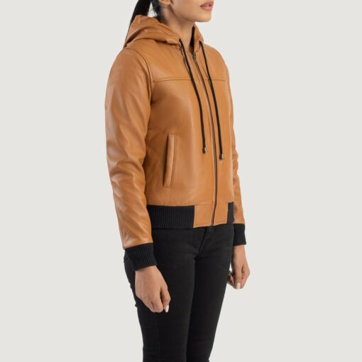 Rebella Brown Hooded Leather Bomber Jacket - Image 2