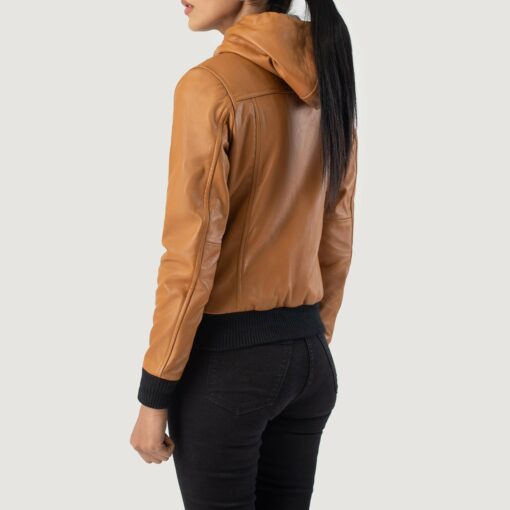 Rebella Brown Hooded Leather Bomber Jacket - Image 5