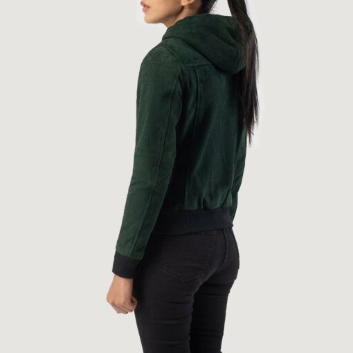 Rebella Green Hooded Suede Bomber Jacket - Image 5