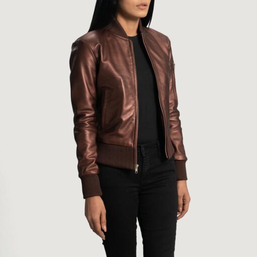 Reida Maroon Leather Bomber Jacket - Image 3