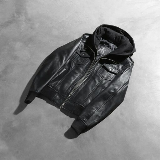 Roslyn Black Hooded Leather Bomber Jacket - Image 8