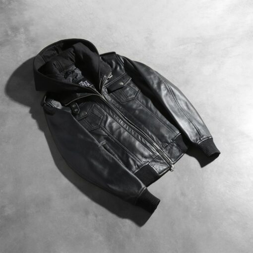 Roslyn Black Hooded Leather Bomber Jacket - Image 7