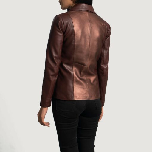 Ruby Metallic Maroon Leather Blazer - Image 6