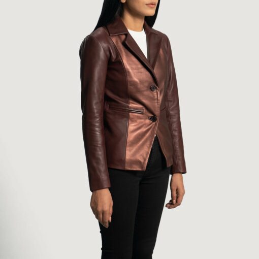 Ruby Metallic Maroon Leather Blazer - Image 2