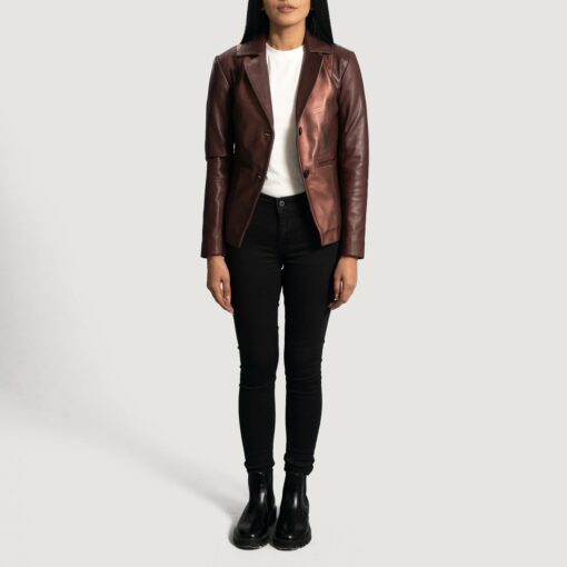 Ruby Metallic Maroon Leather Blazer - Image 4