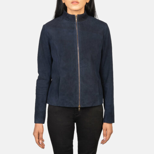 Rumella Blue Suede Biker Jacket - Image 4