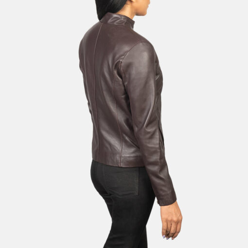Rumella Maroon Leather Biker Jacket - Image 5