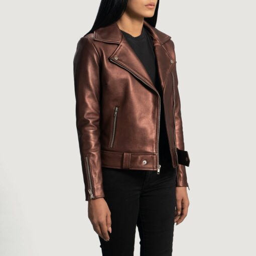 Rumy Maroon Leather Biker Jacket - Image 2