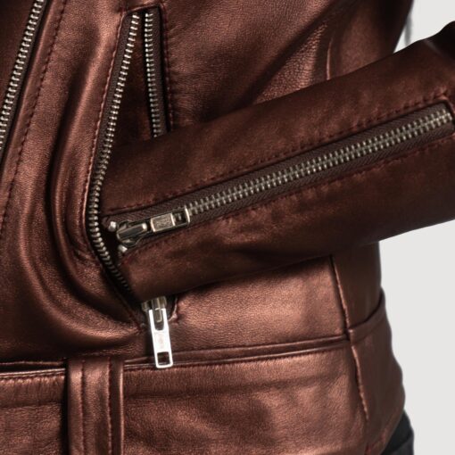 Rumy Maroon Leather Biker Jacket - Image 5