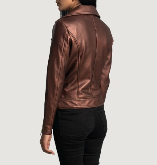 Rumy Maroon Leather Biker Jacket - Image 6