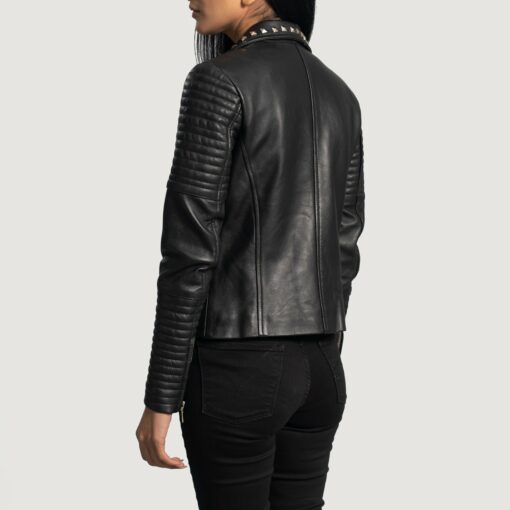 Sally Mae Studded Black Leather Biker Jacket - Image 5