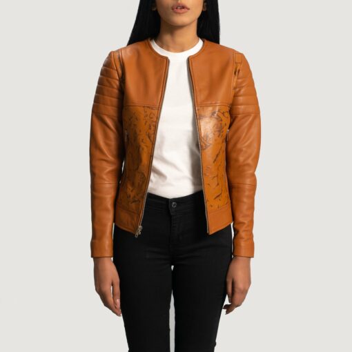 Sandy Tan Dye Leather Biker Jacket - Image 3
