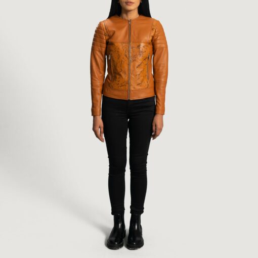 Sandy Tan Dye Leather Biker Jacket - Image 4