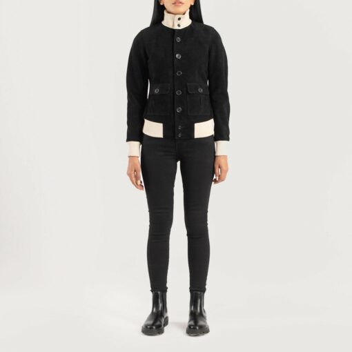 Sasha A1 Black Suede Bomber Jacket - Image 3