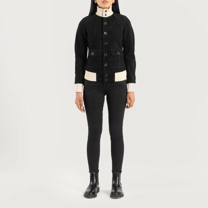 Sasha A1 Black Suede Bomber Jacket - Image 3