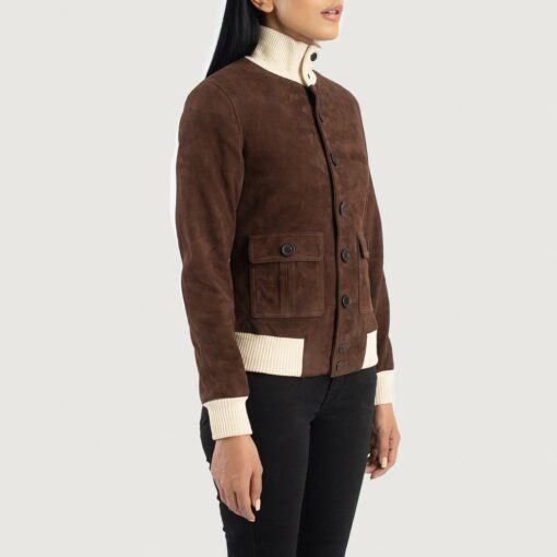 Sasha A1 Mocha Suede Bomber Jacket - Image 2