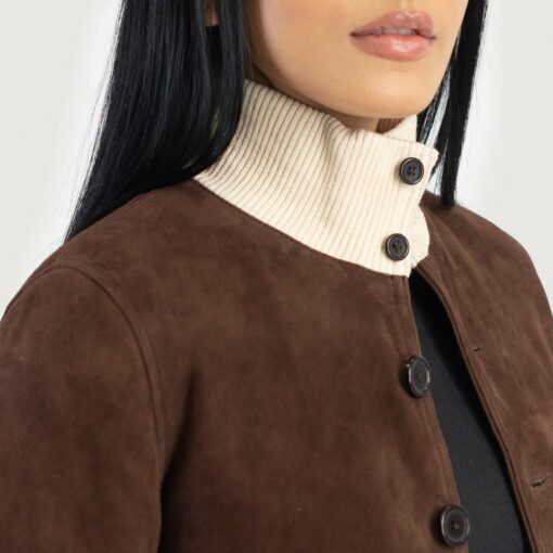 Sasha A1 Mocha Suede Bomber Jacket - Image 6