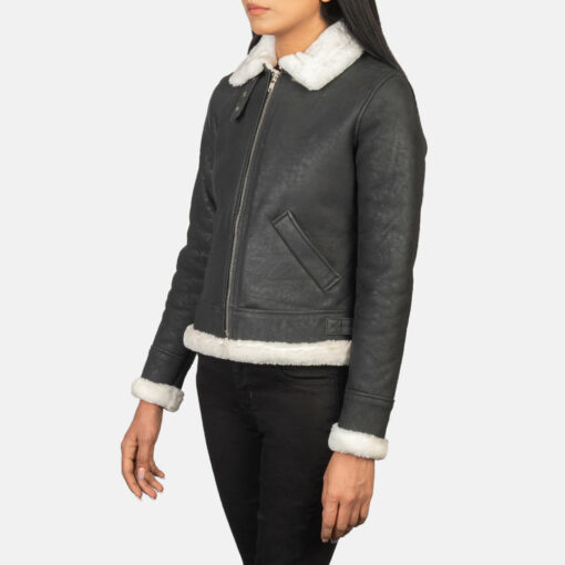 Sherilyn B-3 Black & White Leather Bomber Jacket - Image 2