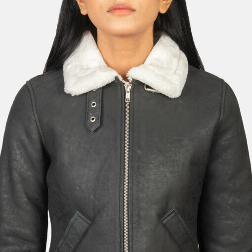 Sherilyn B-3 Black & White Leather Bomber Jacket - Image 6