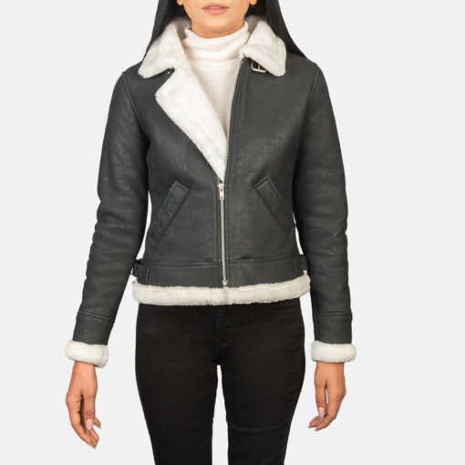 Sherilyn B-3 Black & White Leather Bomber Jacket - Image 4