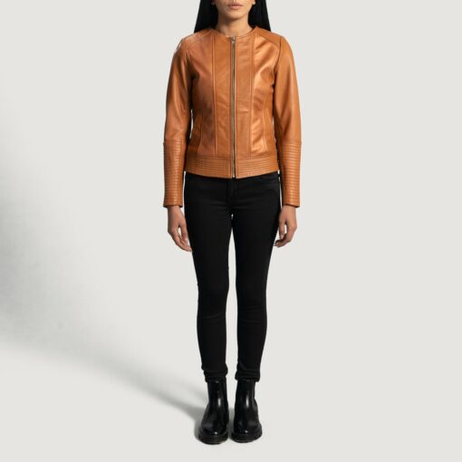 Sleeky Clean Tan Leather Biker Jacket - Image 3
