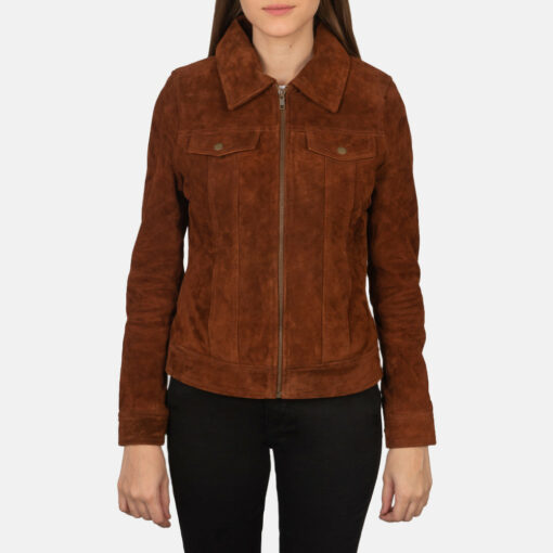 Suzy Brown Suede Trucker Jacket - Image 2