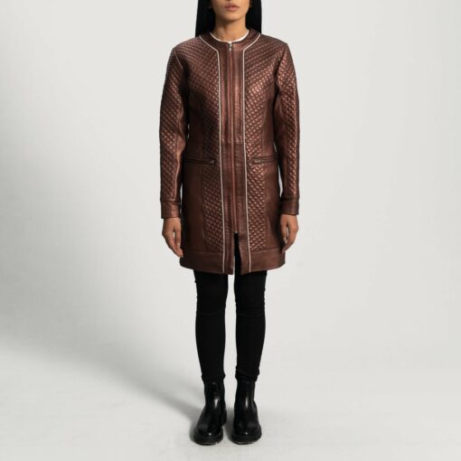 Trudy Lane Quilted Maroon Leather Coat - Image 3
