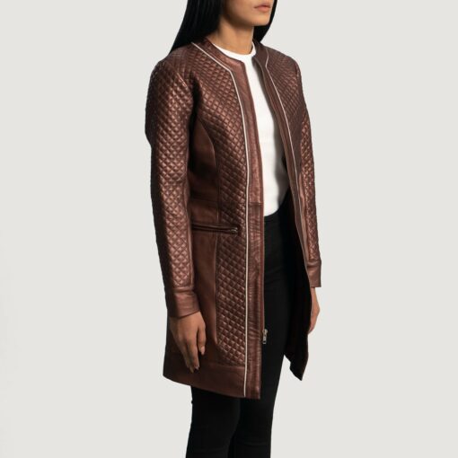 Trudy Lane Quilted Maroon Leather Coat - Image 2