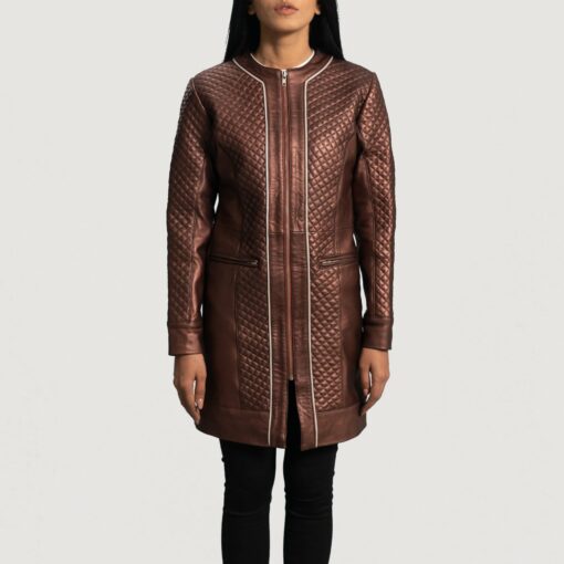Trudy Lane Quilted Maroon Leather Coat - Image 4